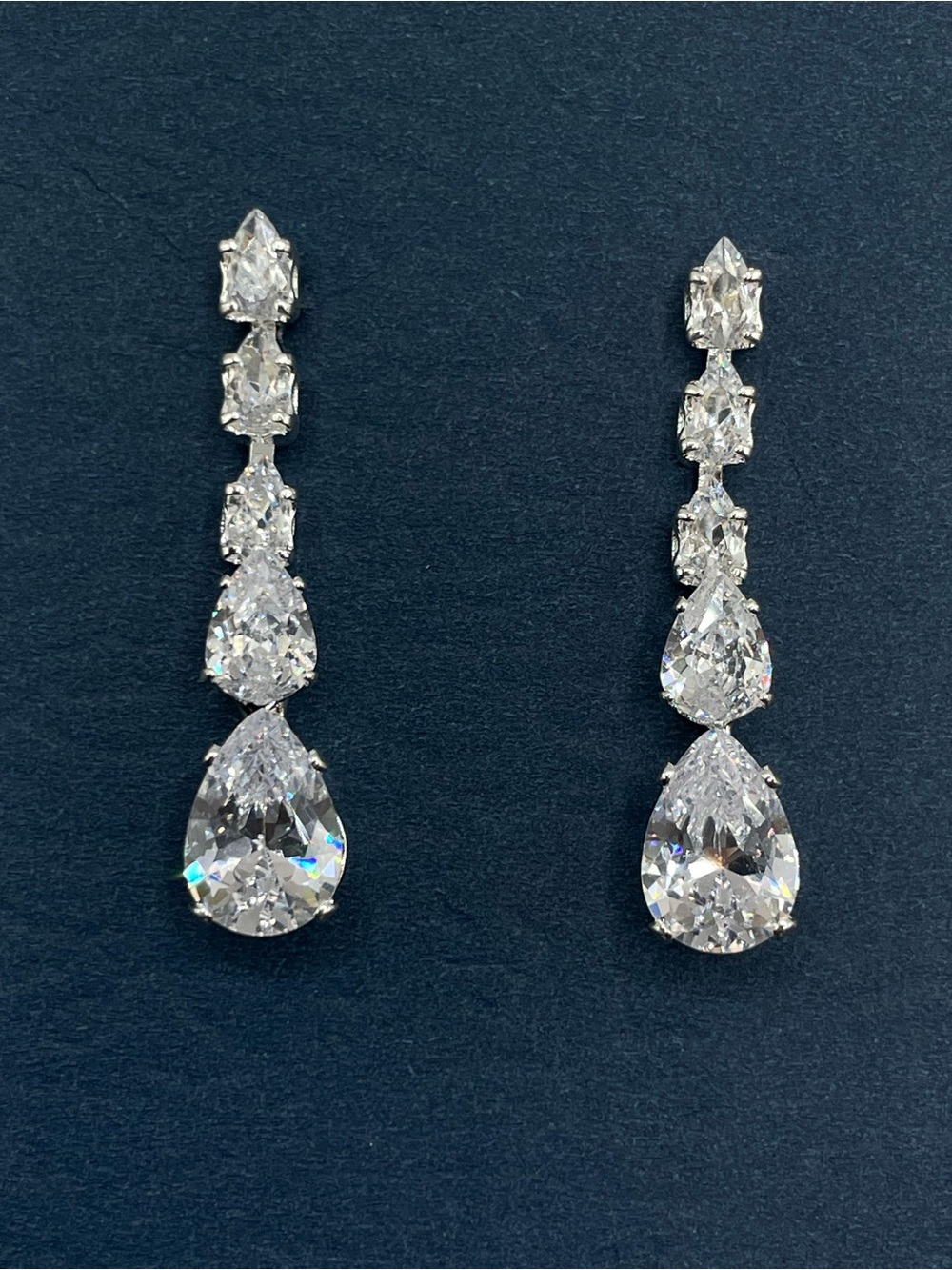 Swarovski Crystal Elements White Crystal Pear Cut Dangle Statement Earrings